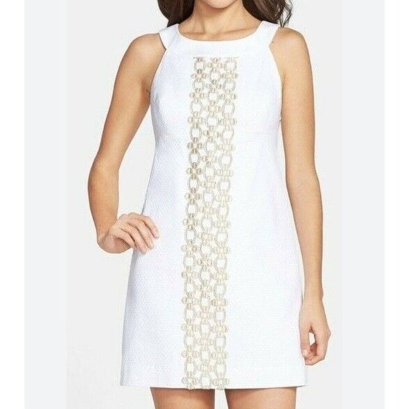 Lilly Pulitzer Jacqueline Shift Dress White Graduation Bridal Bachelorette Gold - Picture 3 of 17